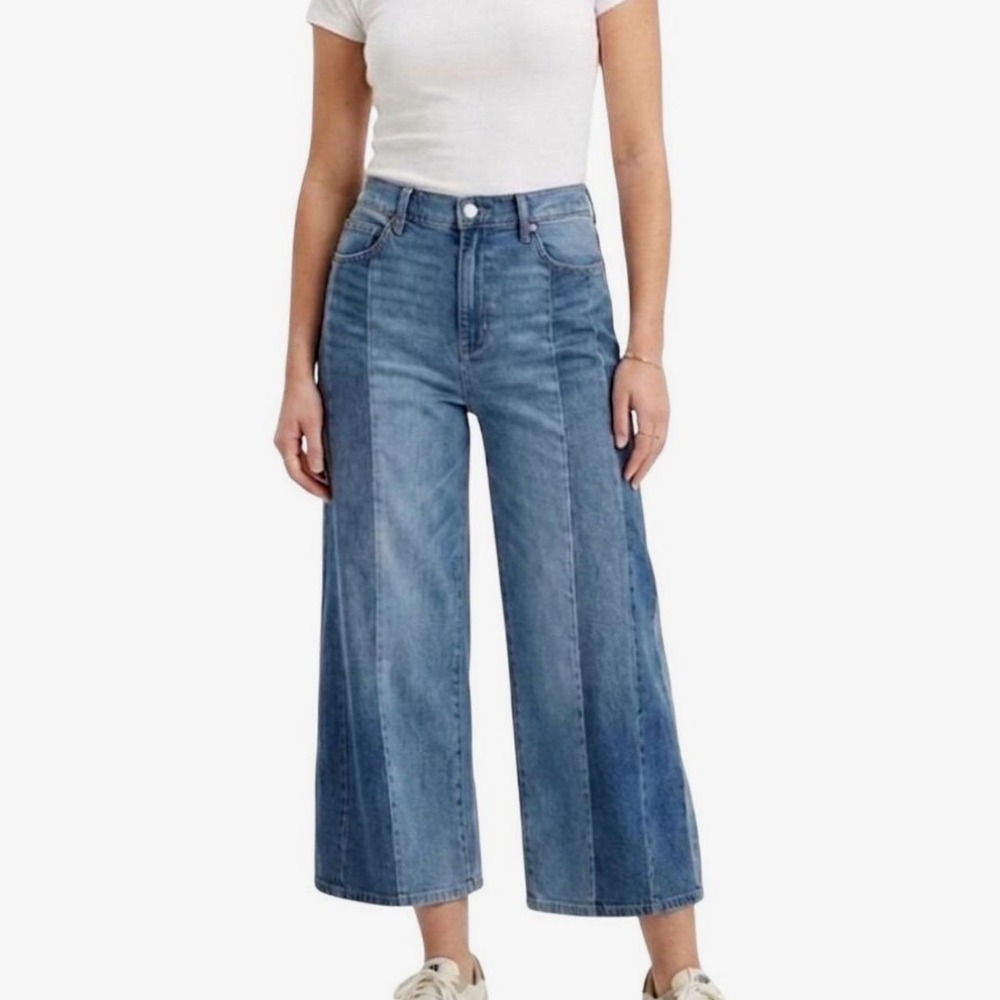 American Eagle Low Rise Ultra Wide Leg Patchwork Jeans Blue Denimโ 000 Short